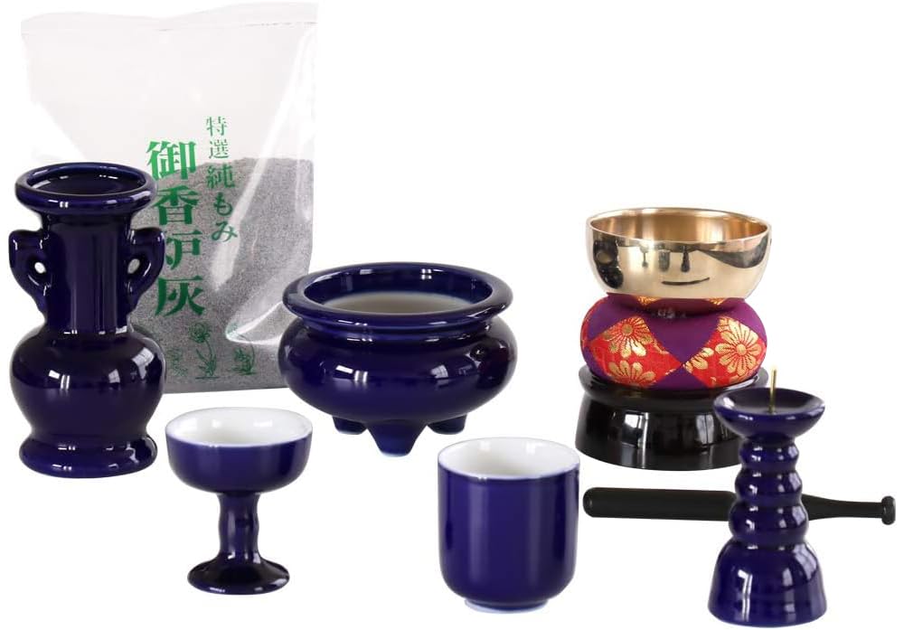 Буддийский алтарь Лазурит 5 предметов керамики орин с курильницей для современных мини-буддийских алтарей, набор, цветной, однотонный, + набор, пепел,